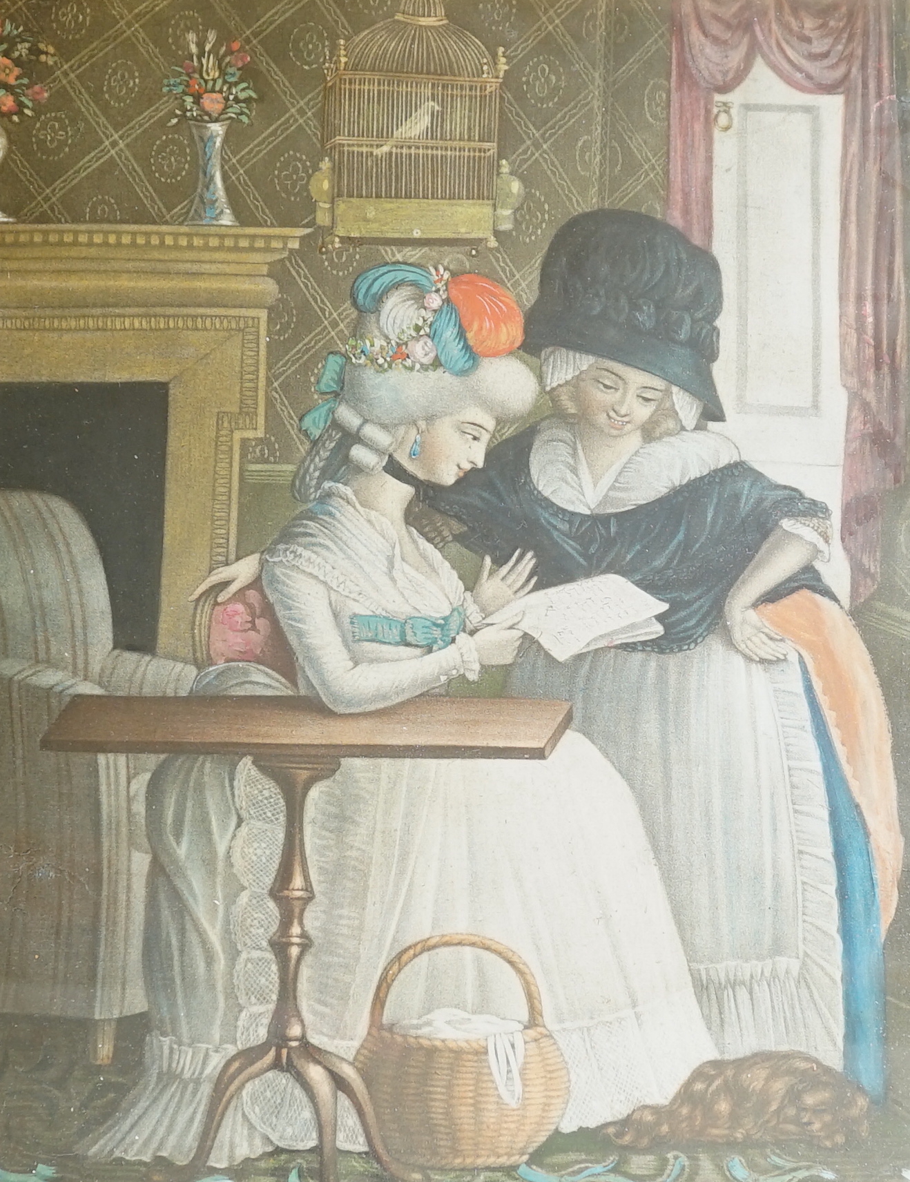 Sayer and Bennett Publ. 1782, three coloured mezzotints, 'The Private Correspondence or Betty in the secret', 'The Toilet' and 'Military Lover', largest 33 x 25cm